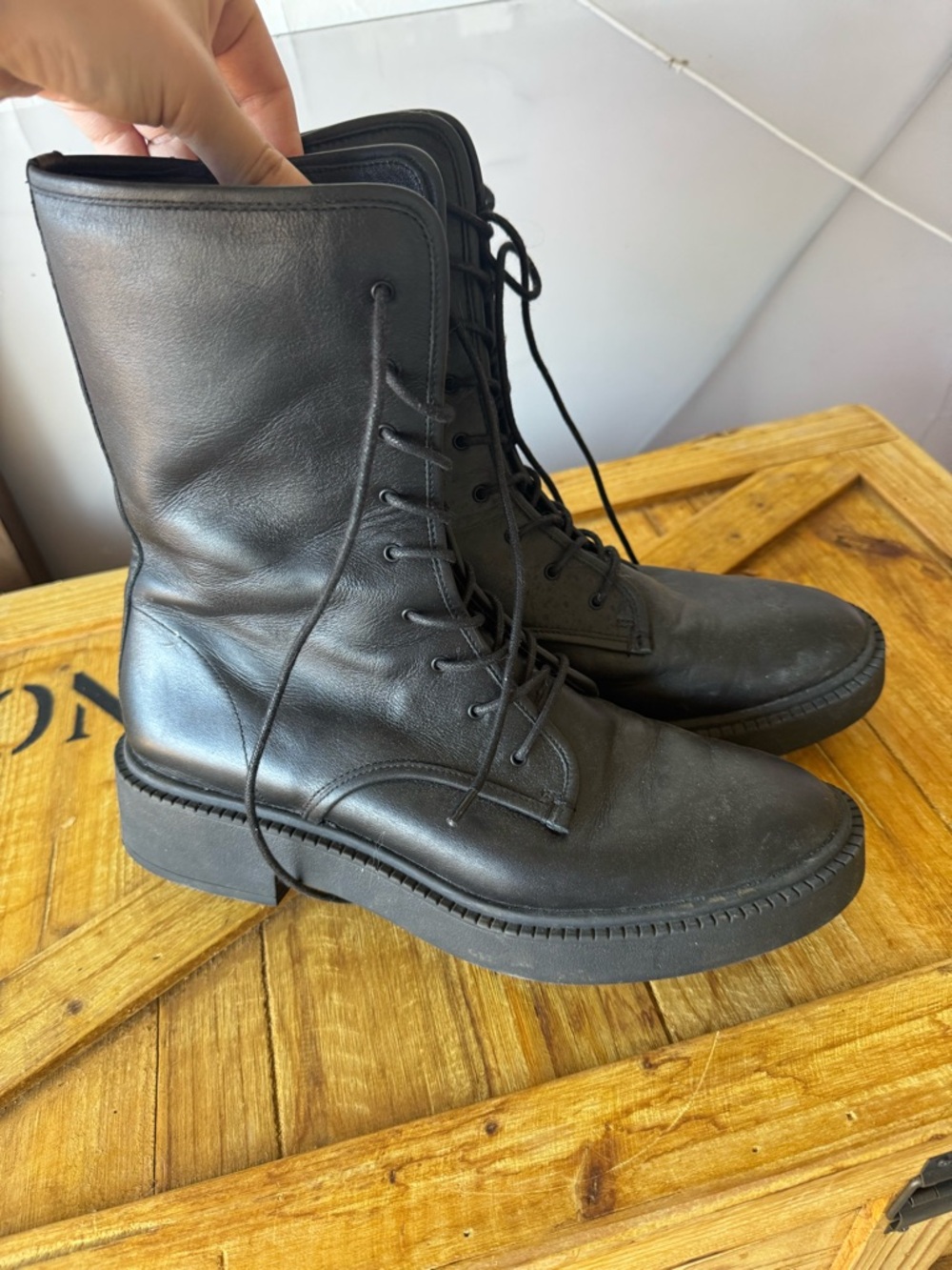 Women’s Vince Black Leather Lace-Up Boots